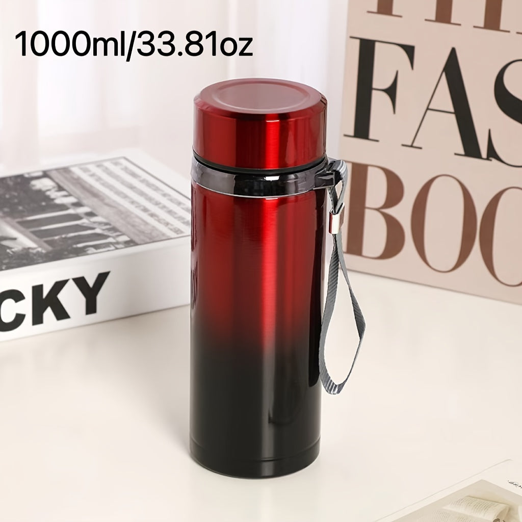 Men's large stainless steel portable travel mug with tea strainer, available for wholesale.