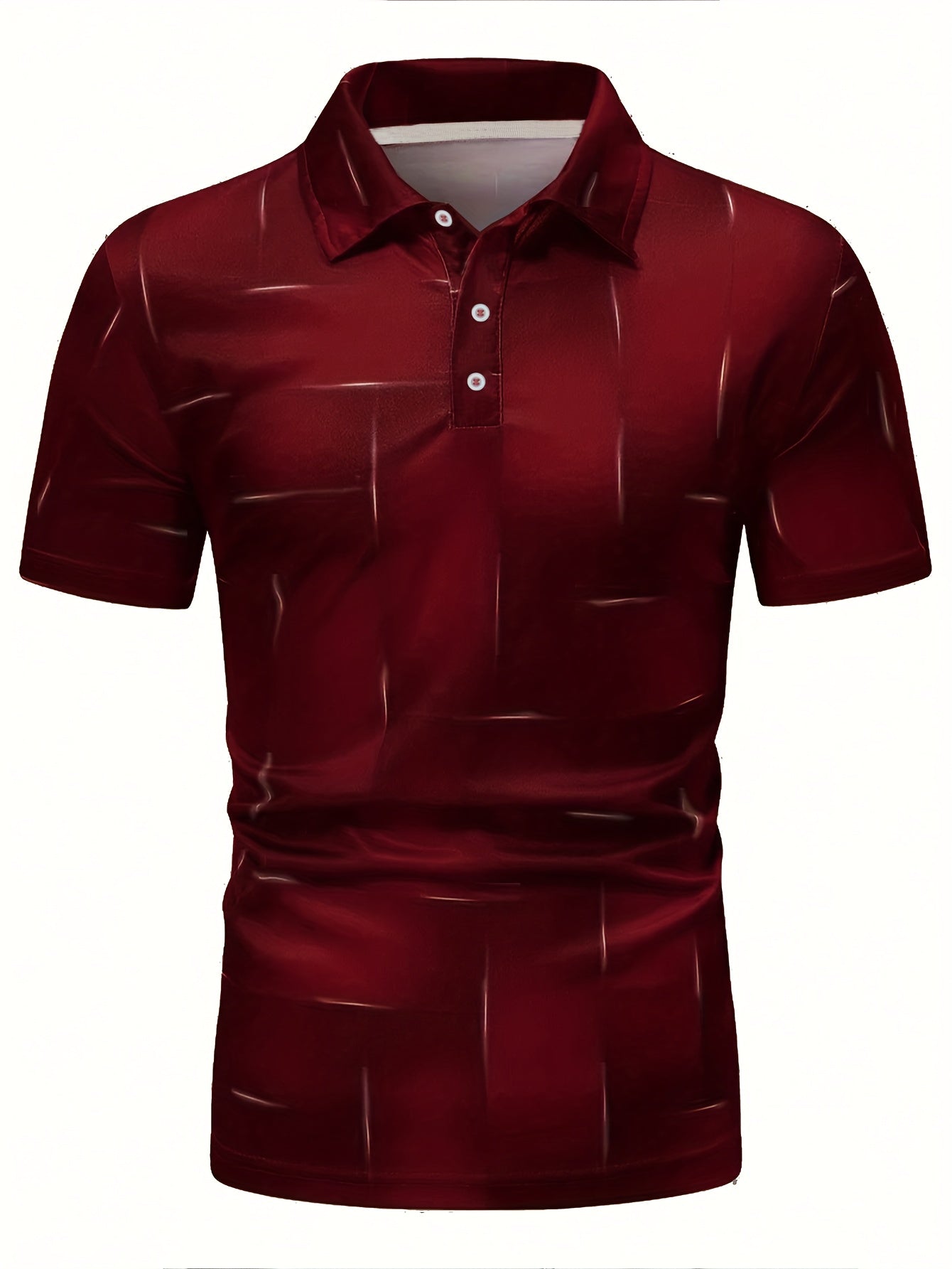 Men's stylish black and golden geometric print short sleeve shirt with button-up collar, digital printing, and made of a polyester blend for all-season wear. Ideal for casual golf