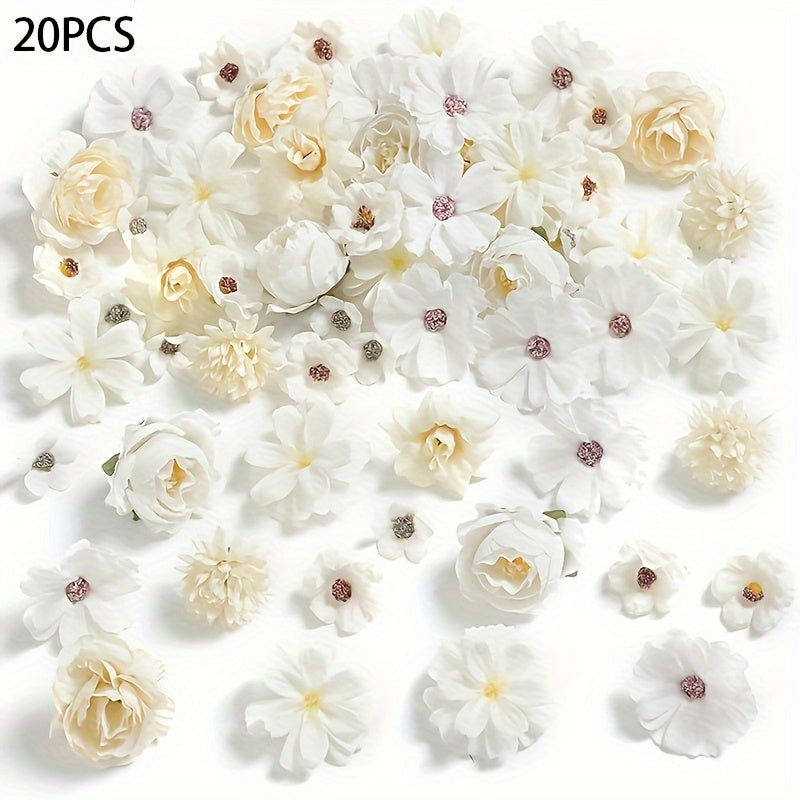 20 silk daisy and rose flower heads for DIY decorating, perfect for weddings, parties, and holidays. Container and batteries not included. Ideal for Christmas, Halloween, Thanksgiving, Valentine's Day, and graduation.