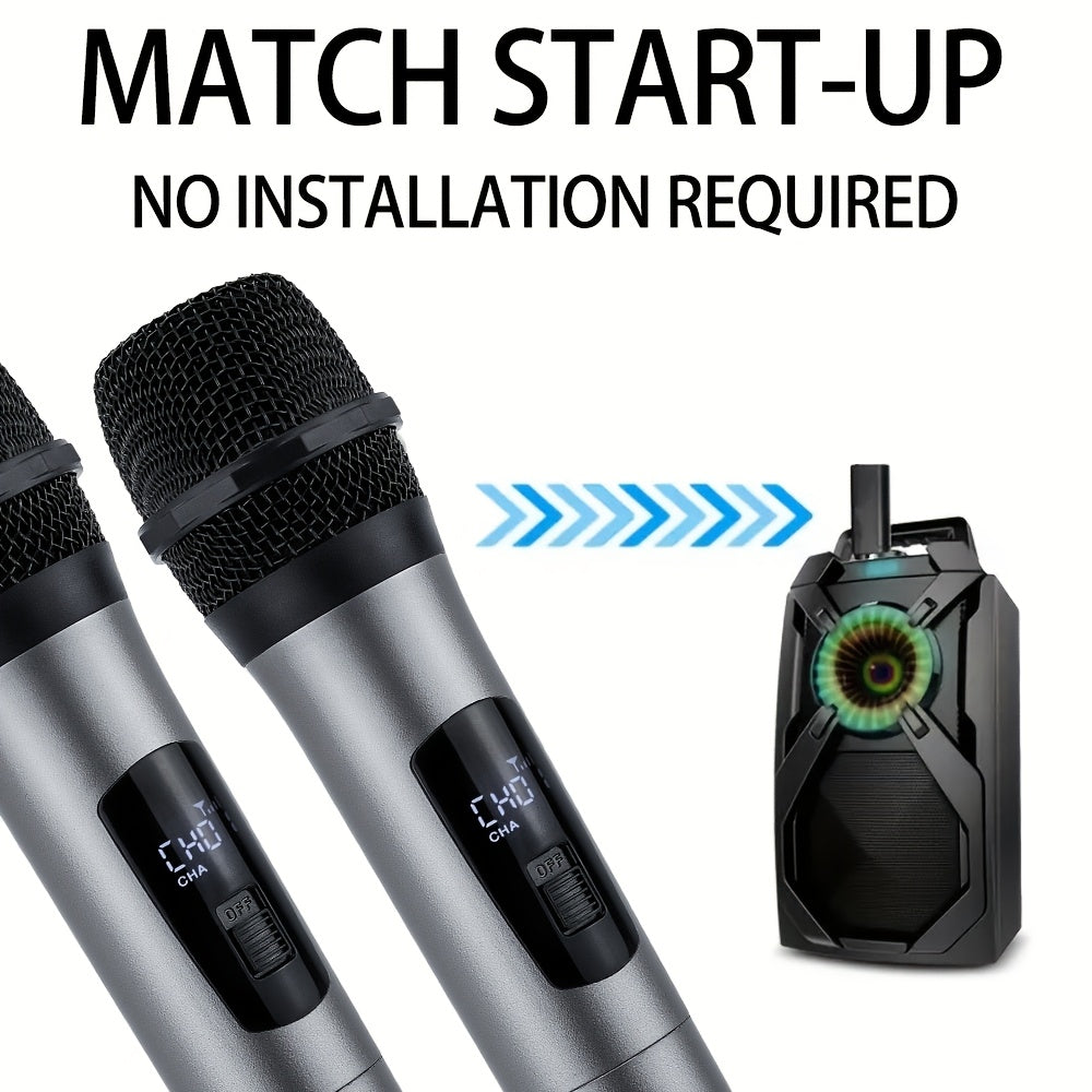 Heikuding Wireless Karaoke Microphone with USB rechargeable lithium battery, 6.35mm jack, one-way polar pattern, small diaphragm, clip and stand features for versatile use.