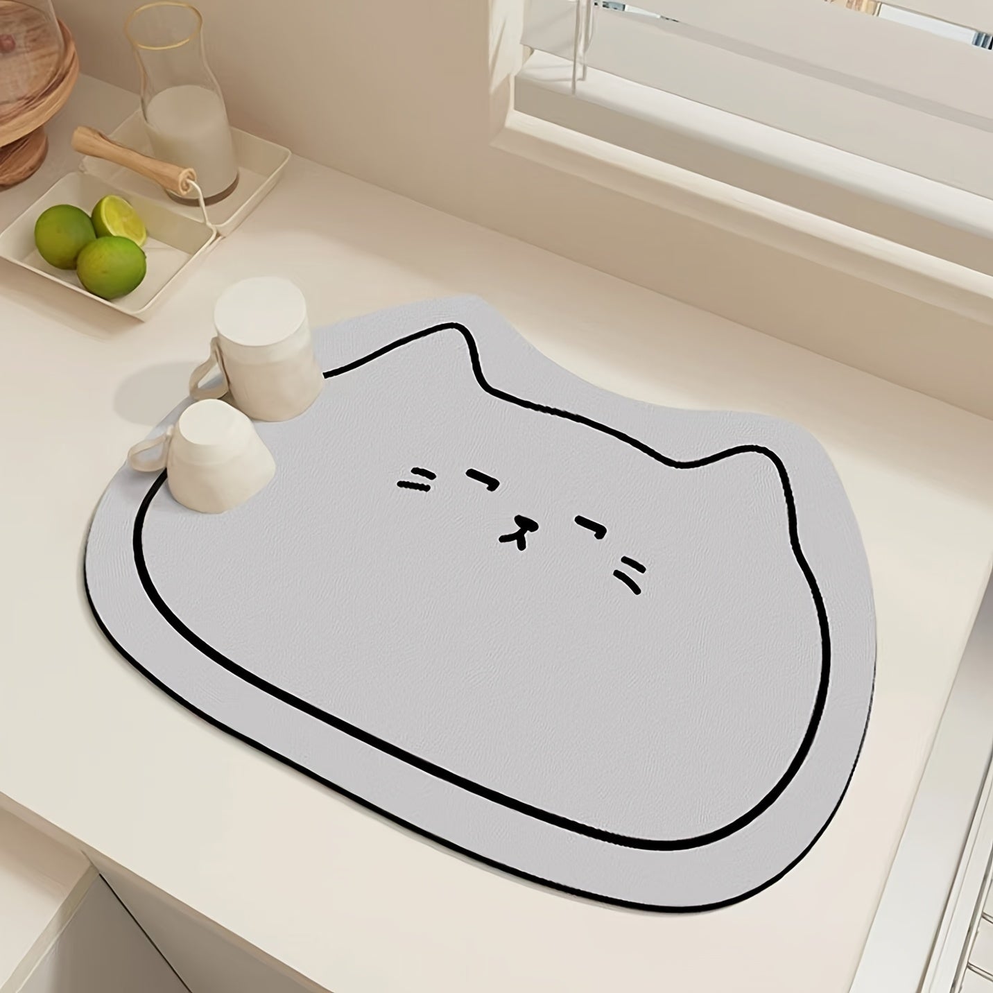 Festive Adorable Kitty Dish Mat: Ideal for Your Kitchen or Bathroom - Dimensions 39cm x 15.35inches