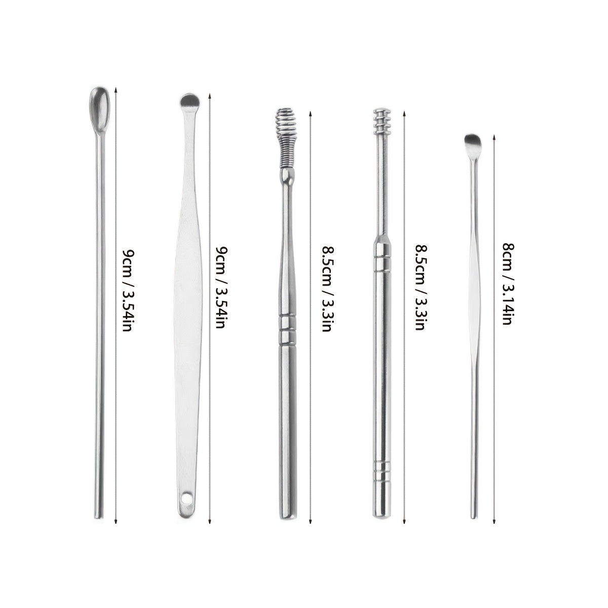 Durable stainless steel ear cleaning set with rotating cleaning stick and storage bag. Safe and convenient for home and travel use, makes a great holiday gift.