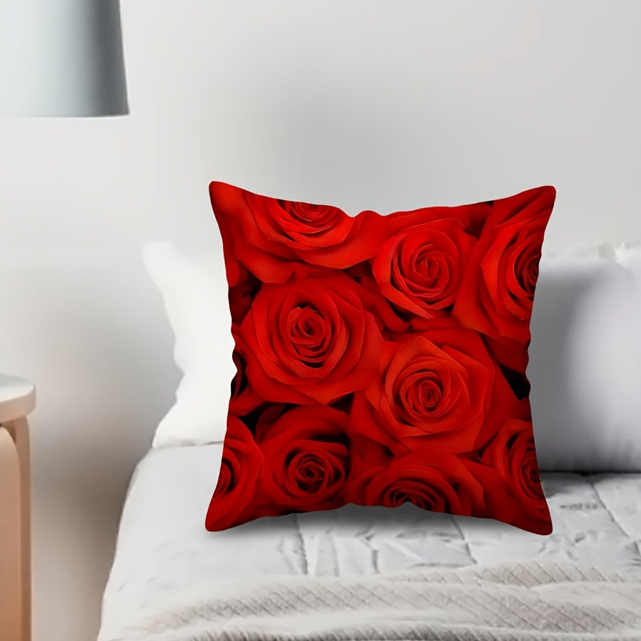 Add a touch of elegance to your home with this 1-piece Elegant Red Rose Printed Throw Pillow Cover. Measuring 44.96cm x 44.96cm, this vibrant floral design features a zip closure for easy insertion and removal. Perfect for Valentine's Day and wedding