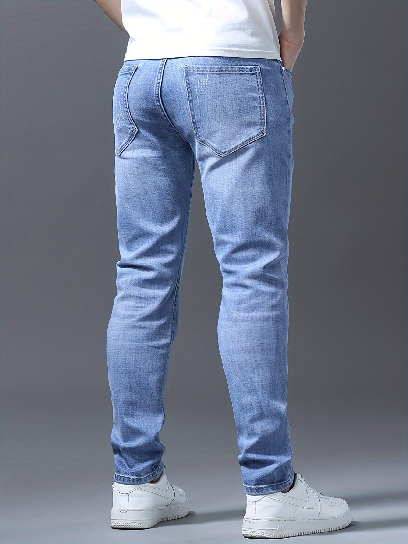 Men's Slim-Fit Stretch Denim Jeans - Light Blue, All-Season Versatility