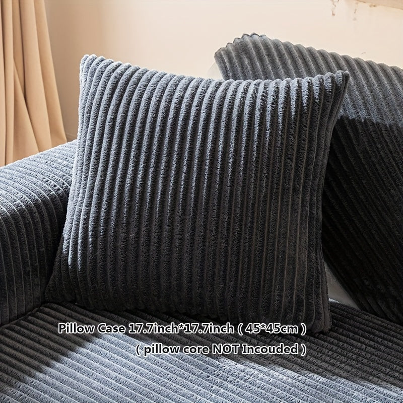 Thick plush sofa cover with stripes for winter, non-slip and anti-dirty. Modern style for home protection and decoration.