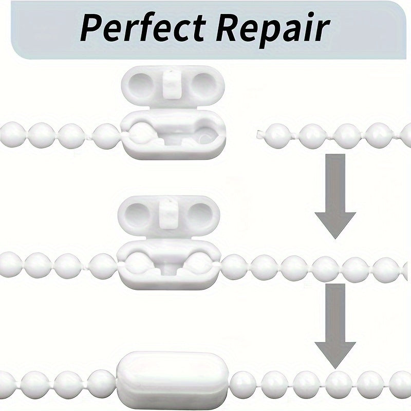 Set of 11 pieces of curtain bead chain and buckle, including 6 meters of white pull beads and 10 connecting buckles.