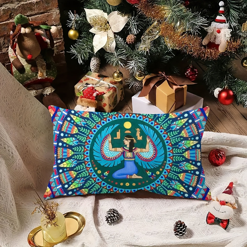 Two pieces of pillow covers featuring the Egyptian Goddess Isis pattern. They have a double-sided print and are made of short plush polyester, perfect for decorating your sofa or bedroom. Each cover measures 30.48x50.8 cm and comes with the code