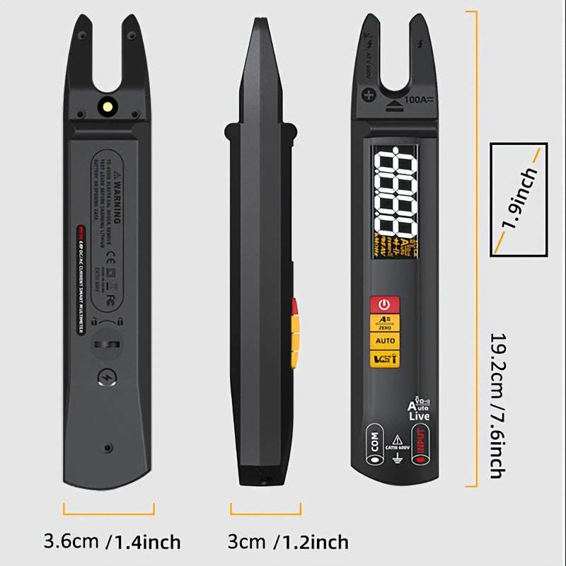 POROMETISTO U0 Digital Clamp Meter - 100A DC/AC, T-RMS Current Measurement, USB Rechargeable, Auto Multimeter with LCD Display for Industrial Use