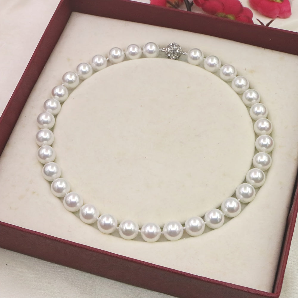 Exquisite French-inspired 12mm Freshwater Pearl Necklace in Vintage Style - Ideal for Daily Wear or Special Events. Makes a Sensual and Stylish Valentine's Day Gift, Comes with a Surprise Jewelry Box