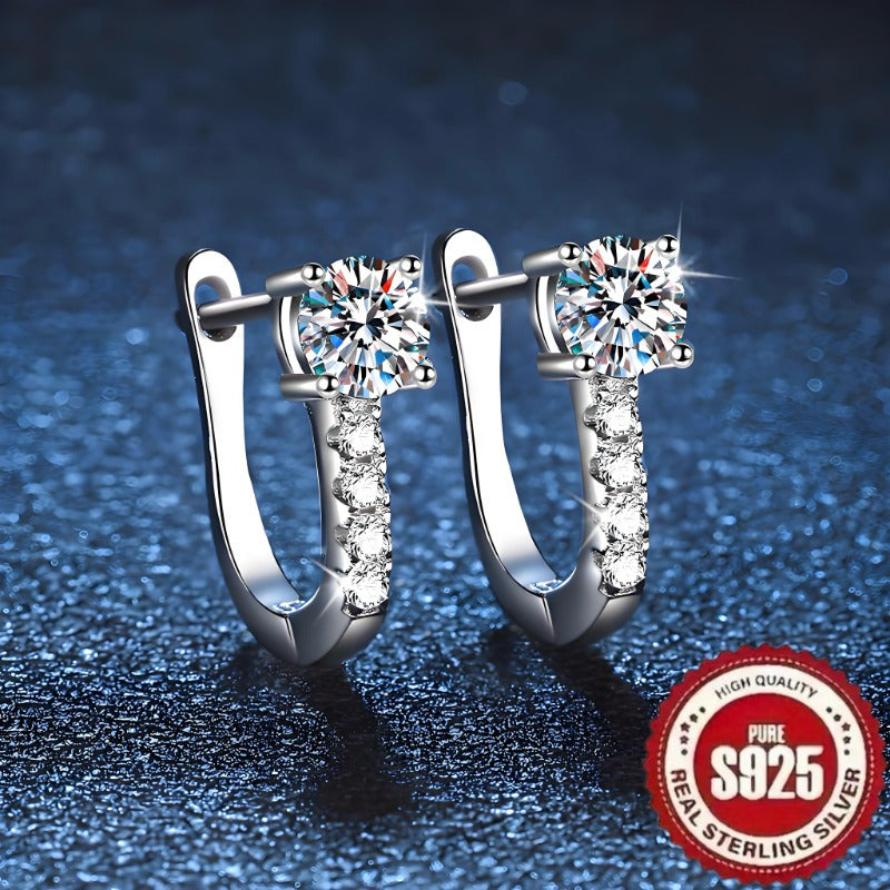 Elegant U-shaped hollow earrings in S925 sterling silver with synthetic zirconia. French-style luxury with a geometric design. Versatile for daily wear and gifting occasions, perfect for