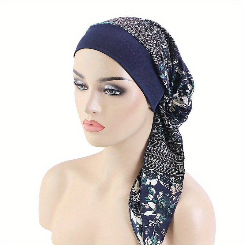 Paisley Print Turban Cap with Lace-Up Detail for Chemo Patients