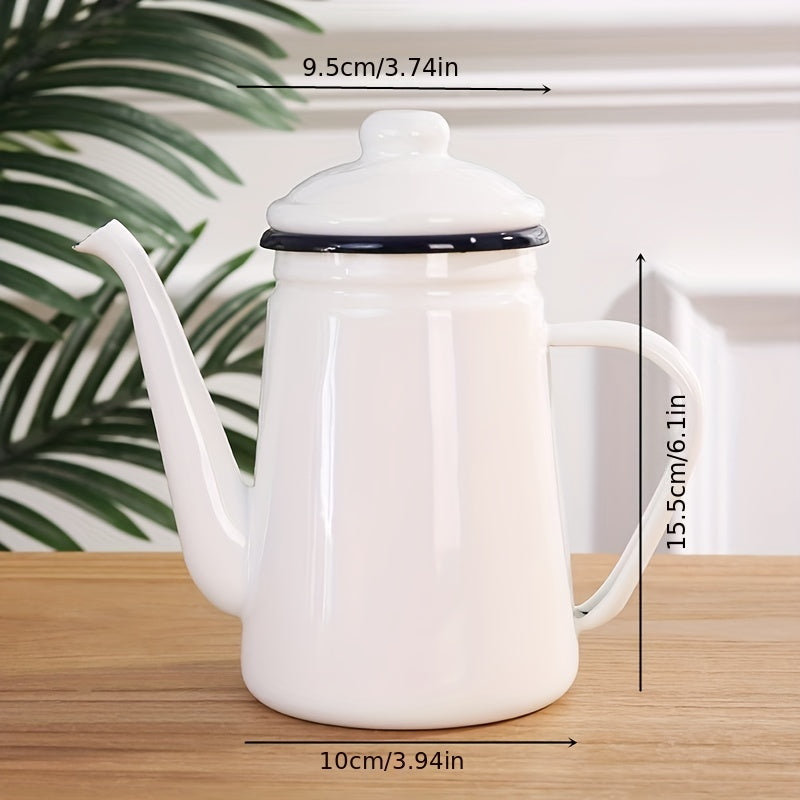 Retro Thickened Enamel Tea Kettle - 1.1L capacity, perfect for making coffee, oil, milk tea, and more. Ideal for both summer and winter drinkware, these enamel kettles are a stylish addition to your home kitchen. Great for back to school supplies.