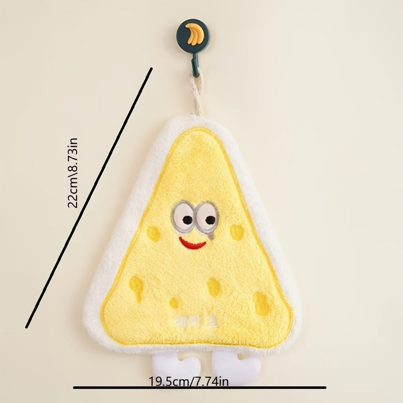 Soft, absorbent cartoon cheese hand towel suitable for kitchen and bathroom use.