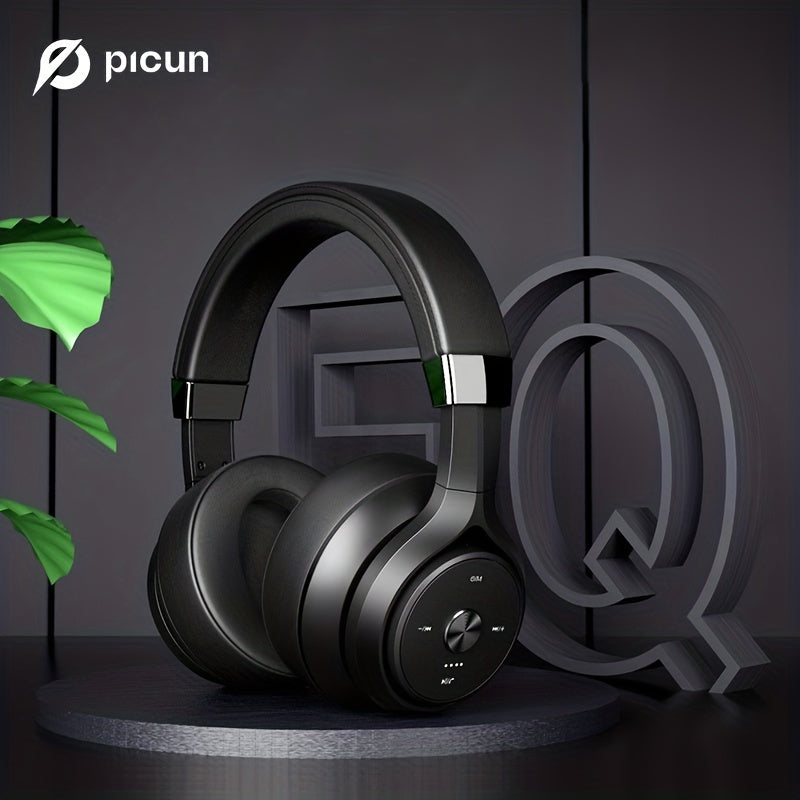 Picun P28X BT Over Ear Headphones with 30H Playtime, EQ Music Modes, Wireless, Microphone, HiFi Stereo, Foldable Lightweight Headset, Deep Bass for Home Office Cellphone PC, Dual Moving