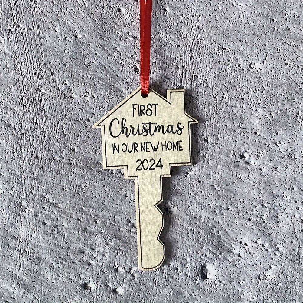 2024 Wooden Key Ornament for First Christmas in New Home - Festive Tree or Car Decoration