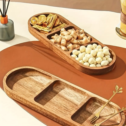 Acacia wooden serving tray, 28.96cm, versatile for breakfast, snacks, cake, appetizers, dips, condiments, nuts, fruits. Can be used as a decorative tray, candle holder. Ideal for birthdays, parties, Halloween, Christmas.