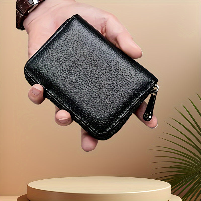 Men's casual card holder with zipper coin purse in PU leather