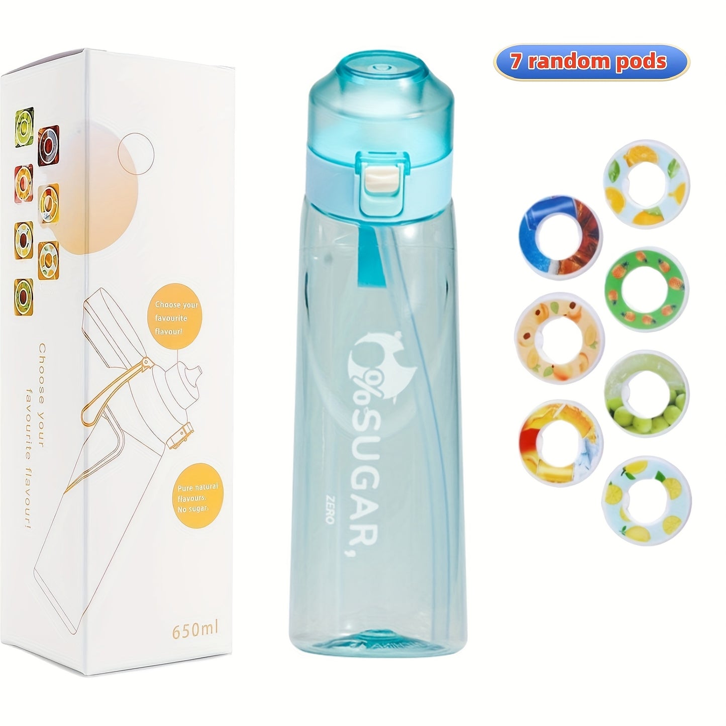 7 Fruit Flavour Pods Starter Set with Drinking Bottles, including Sports Water Bottle and scented flavour pods, a best seller.