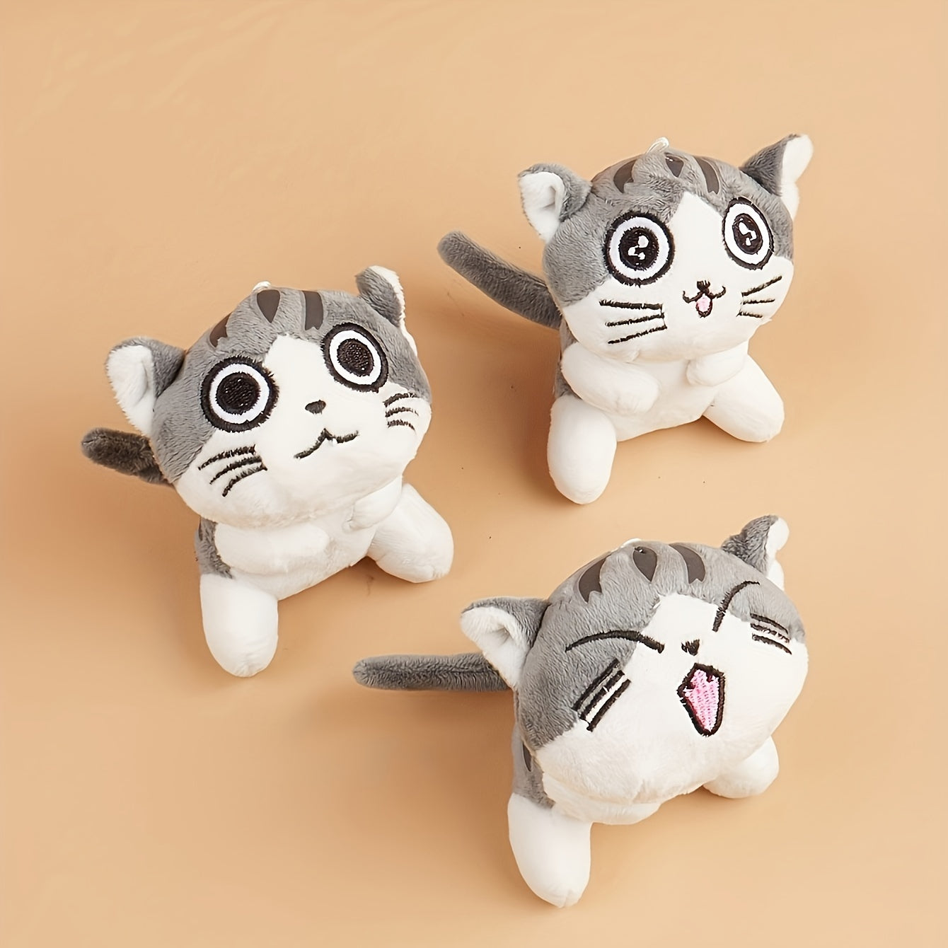 Soft, durable cat plush toy with cute cheese & Kate design in light brown/white/gray with pink accents - great for small pets and cat accessories.