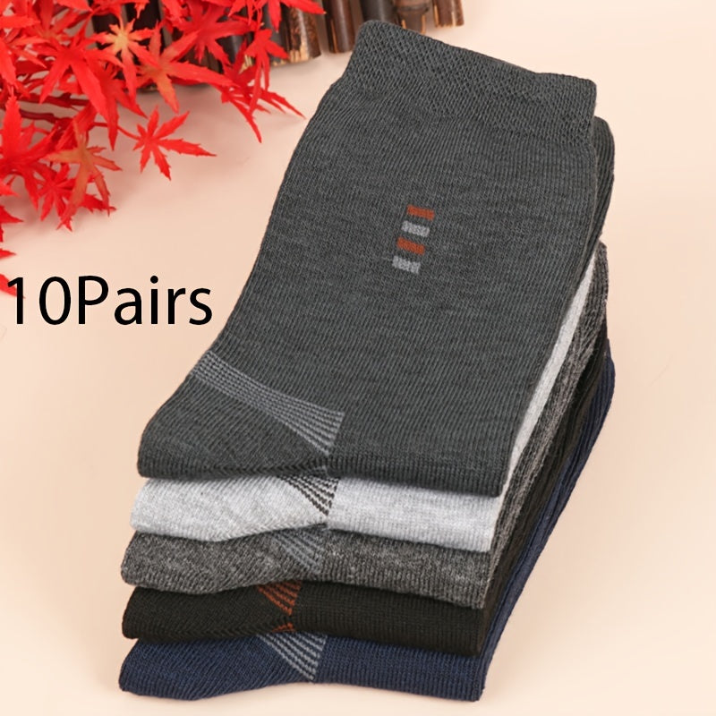 5 Pairs of Men's Classic Crew Socks, Breathable and Comfortable for All Seasons