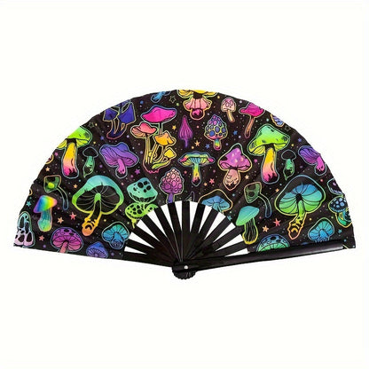 This UV Glow Rave Hand Fan is perfect for festivals and parties. It's a large folding fan that is suitable for events like Halloween and carnival. With its rainbow design, it's a great accessory for any costume. It's easy to use with a click handheld