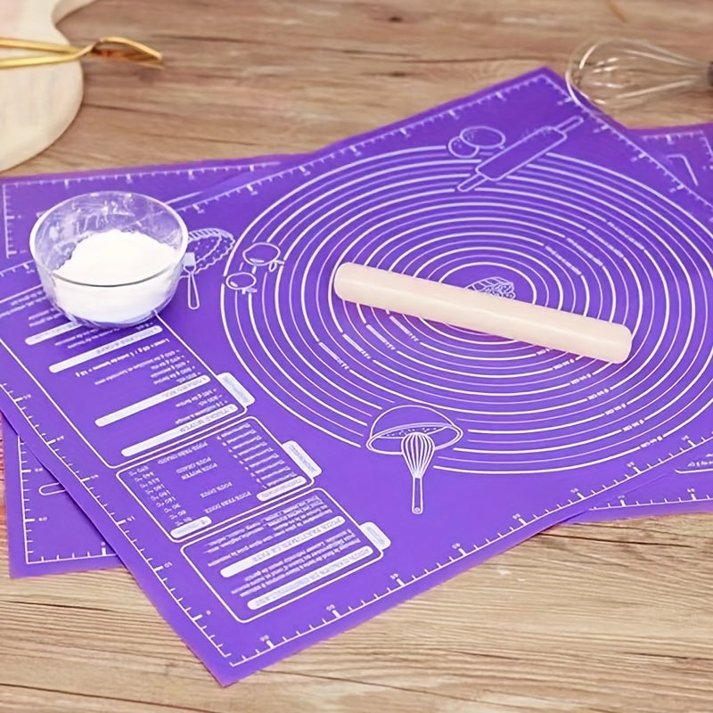 One piece of baking mat with measurements for rolling pastry dough, non-stick table sheet for baking supplies, perfect for rolling out pizza dough or cake batter in the kitchen.