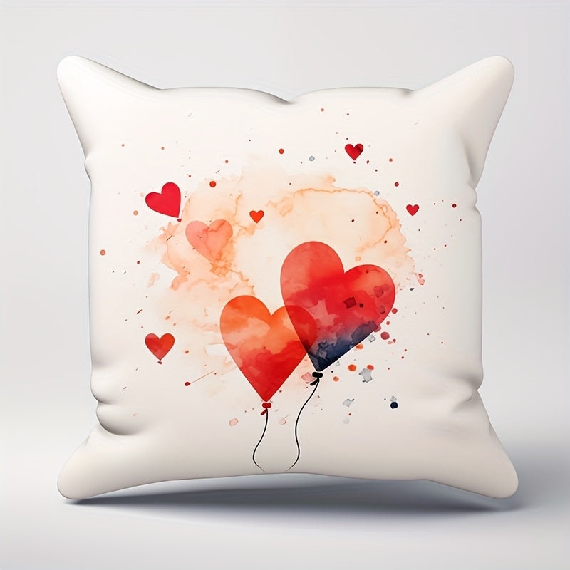 Valentine's Day themed red rose pillow cover with floral heart design. Polyester blend, zippered cushion case for sofa, bed, or office chair. Hand wash only. Contemporary style home decor.