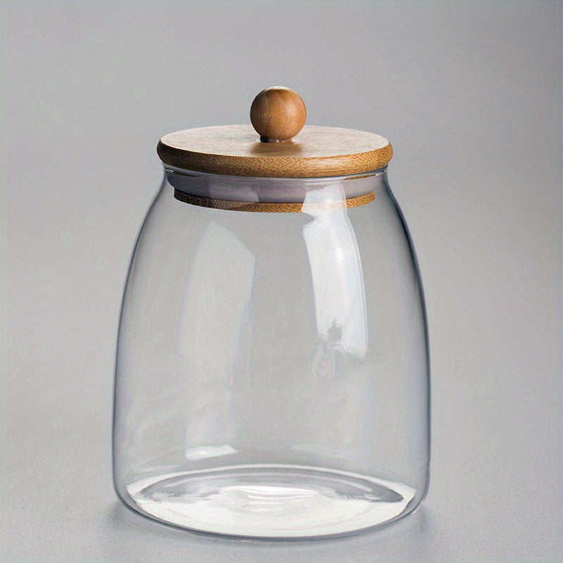 Glass Food Storage Container with Wooden Lid - Ideal for Storing Candy, Spices, and More!