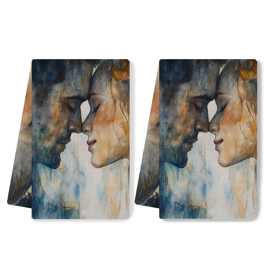 Set of 2 Ultra Soft Kitchen Towels with "Whispered Affection" Artistic Design, Exceptionally Absorbent and Machine Washable Dish Hand Towels, Size 40.64x60.96 cm - Ideal for Holiday Decor and Drying Dishes