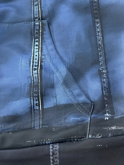 Z1005 Katta O'lchamdagi Erkaklar Kapüşonli Kurtkasi Raqamli Bosma Soxta Denim, Elastik Polyester Trikotaj, To'liq Bosma Dizayn, Kuz/Qish uchun Oddiy Fit.