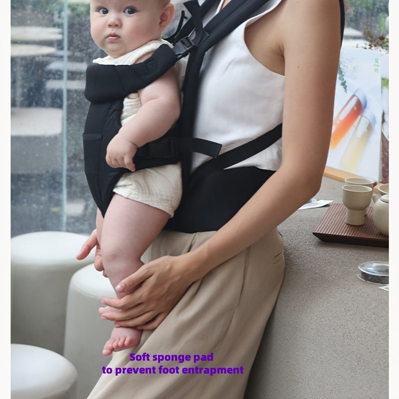 Foldable pad carrier for infants with dual-shoulder straps and thickened waist protection.