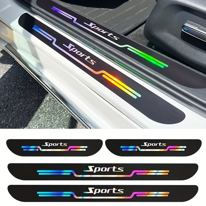 Protect your car door sills with colorful reflective PU leather guards for added safety and style.