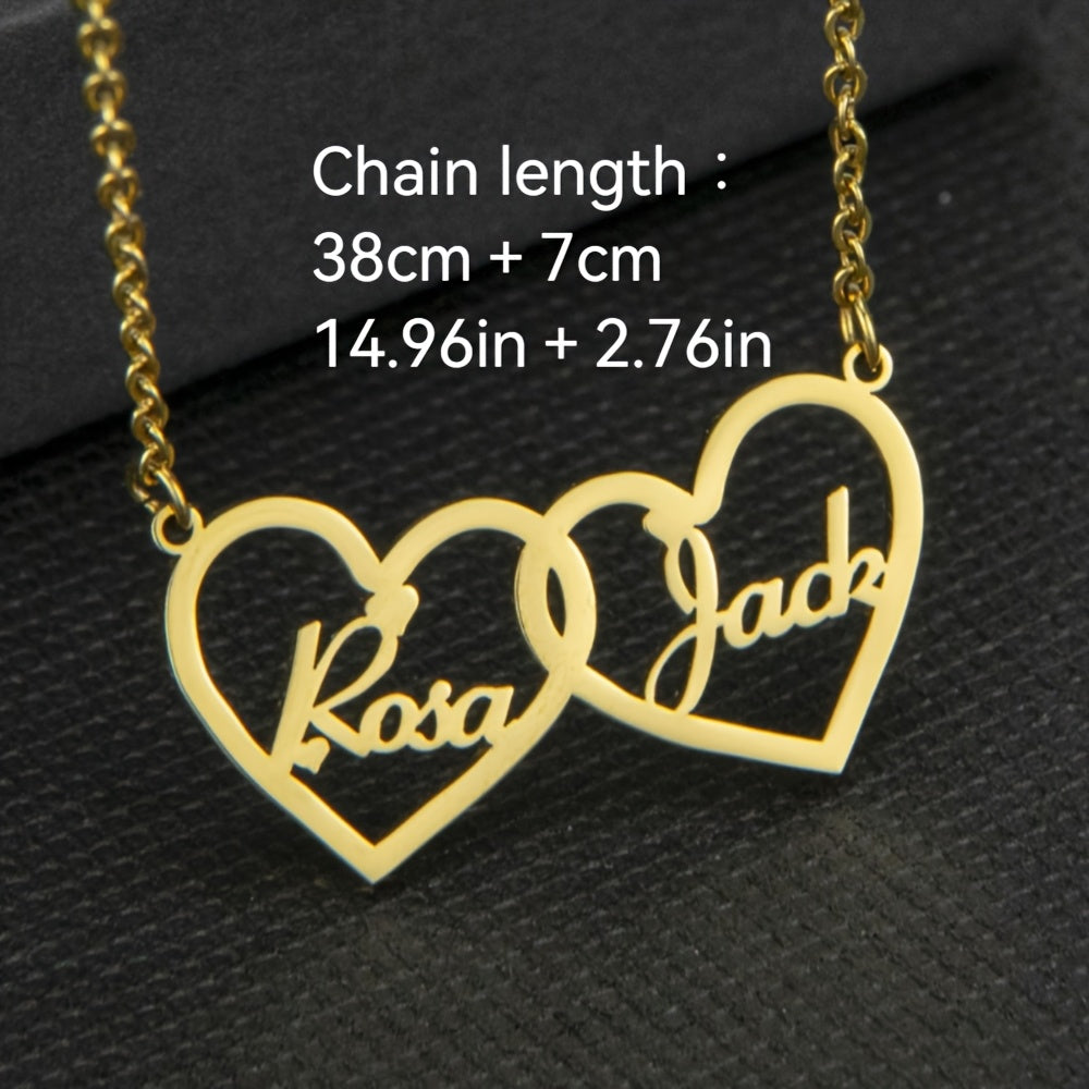 Personalized Stainless Steel Heart Necklace with Engraving, 18K Gold Plating, Chic Boho Design, Perfect Gift for Couples, Versatile Party Accessory