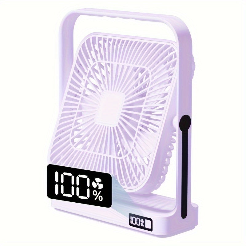 Introducing the Goard 8-inch Portable High-Velocity Table Fan with Digital Display and 5-Speed Button Control. This fan features a 360° rotating design and is USB rechargeable, making it perfect for travel, office, or home use. Made with ABS material and