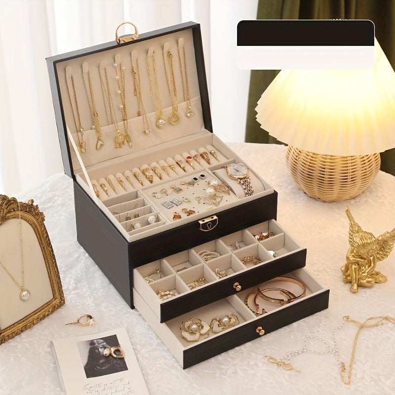 Large capacity jewelry organizer box for all accessories with multiple compartments - luxurious display case for jewelry making.