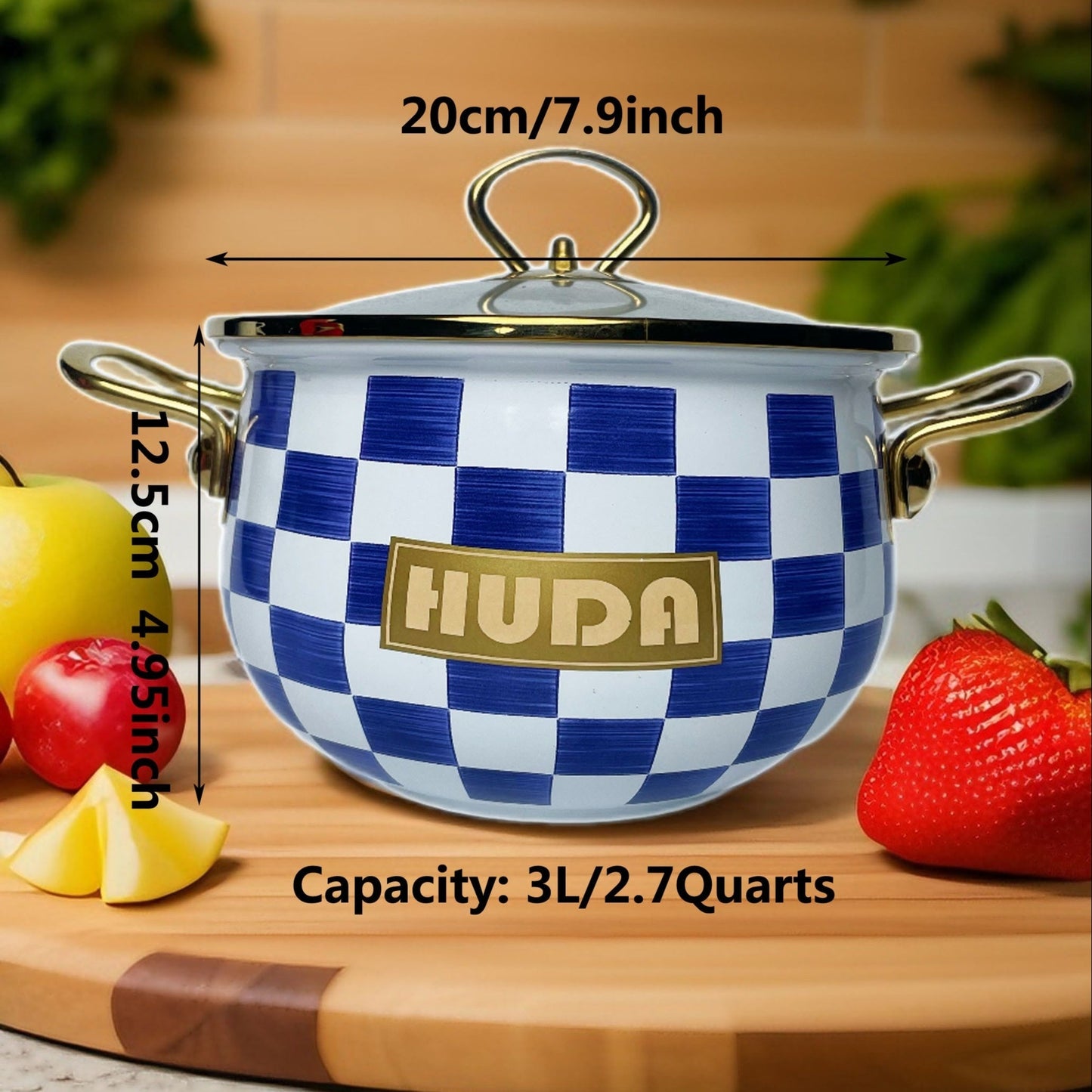 Enamel Soup and Stew Stockpot Set - 2.8L Enamel Kettle with Thick Grid Design - High-Quality Cookware for Home and Outdoor Camping