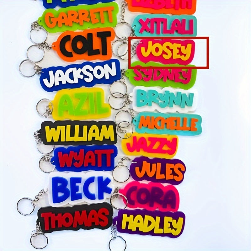 This Alphabet Themed Personalized Keyring is a custom acrylic name keychain that adds a unique charm to your backpack. Perfect for a school season gift, this single piece keychain is decorative and requires no power. Ideal for Christmas gifting.