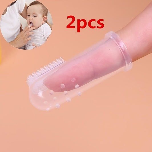 Silicone finger toothbrush for infants, fully silicone baby toothbrush with thumb cover for toddlers.