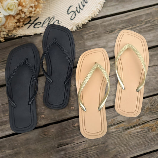 Women's cute flip-flops with soft, non-slip sole for beach and pool, comfortable slip-on design in solid color