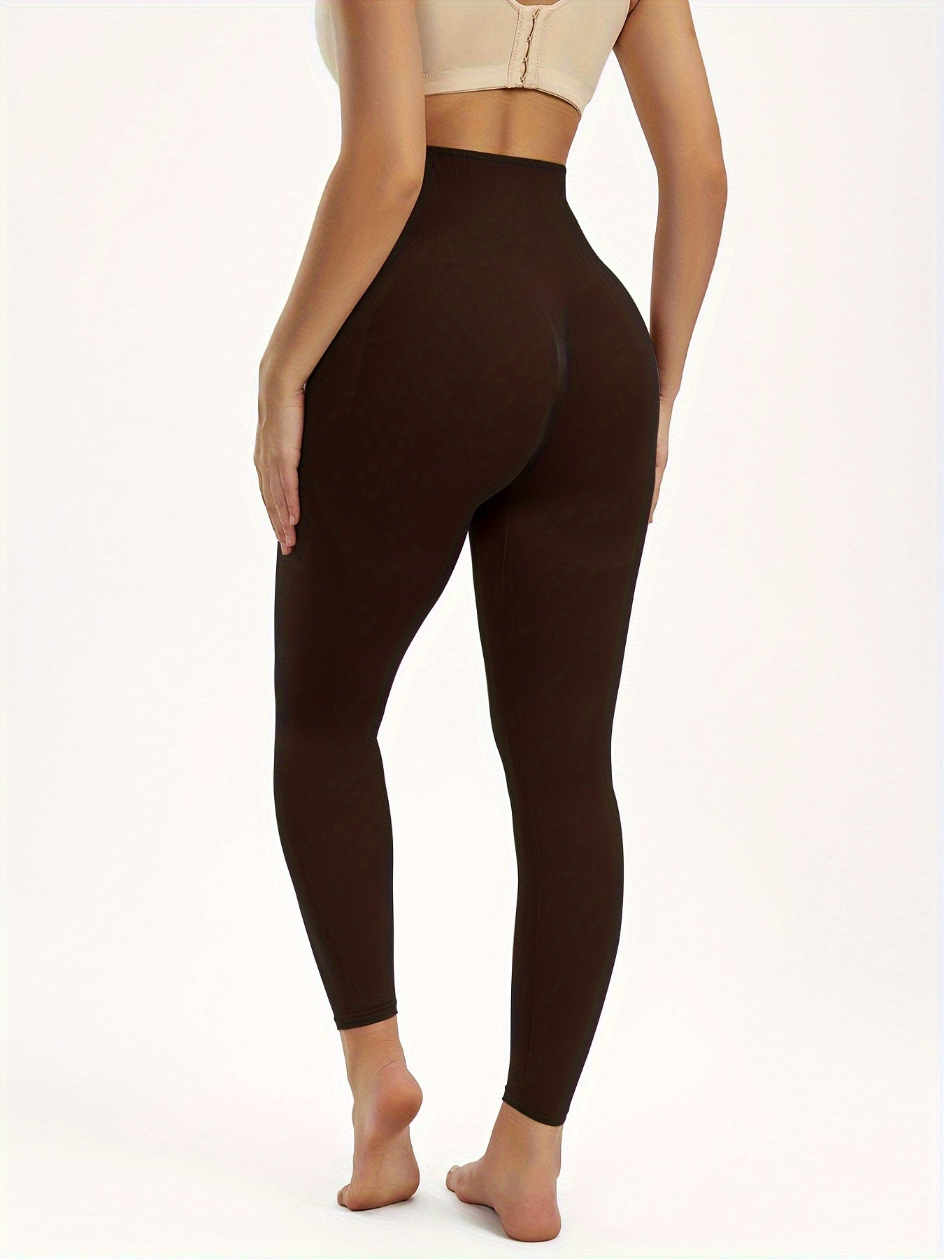 High waist shaping leggings for women, offering tummy control and butt lifting. Ideal for running, yoga, and casual wear. Brown seamless design is comfortable and breathable.