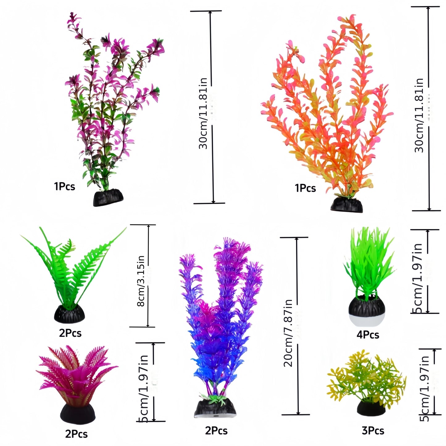 15-piece set of artificial aquatic plants made from safe and non-toxic PE material for aquariums, office fish tanks, and household aquatic decoration.