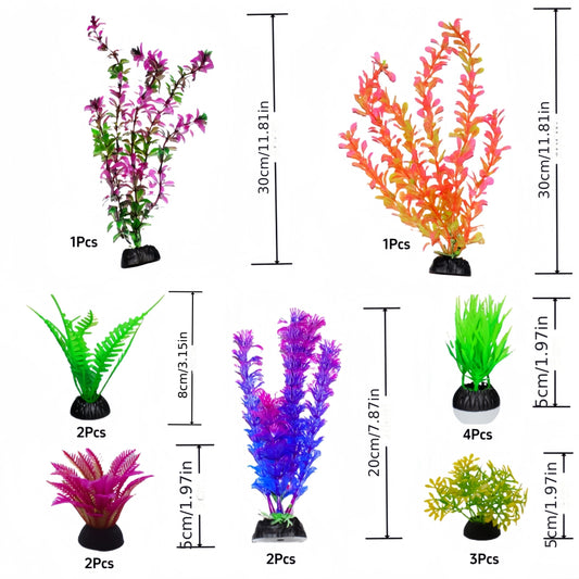 15-piece set of artificial aquatic plants made from safe and non-toxic PE material for aquariums, office fish tanks, and household aquatic decoration.