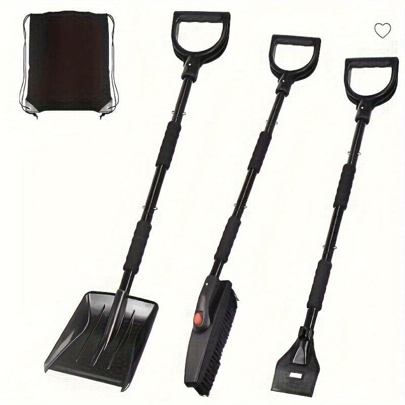 Kit for removing winter snow - includes a detachable snow shovel, brush, and ice scraper for cars, trucks, and gardens. Perfect for outdoor, glass, walls, and patio snow removal. Comes with a convenient carry bag.