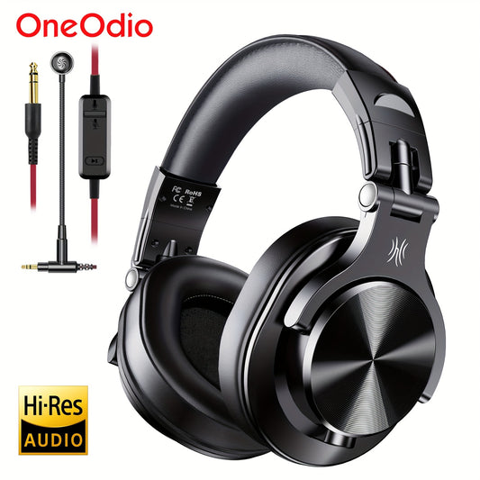 OneOdio A71m headphones feature Hi-Res audio, a boom mic, noise isolation, and detachable cables for various devices. They also offer adjustable headband, padded ear cups, and volume