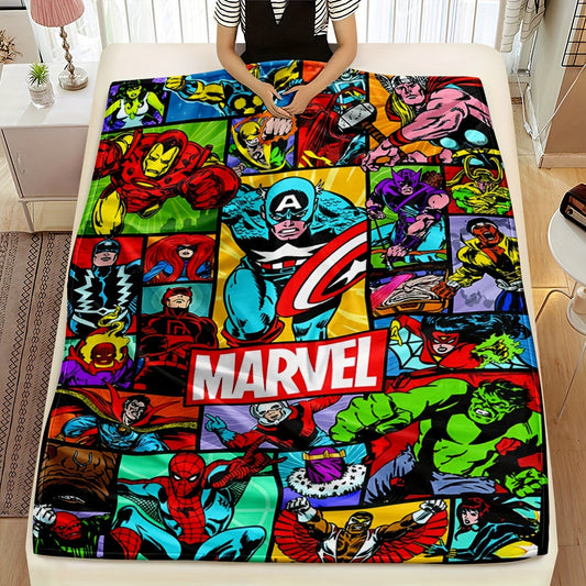 Cozy up with this Marvel Superhero Plush Throw Blanket featuring a vivid digital print. Made for all seasons, this knit bedding is perfect for the sofa, travel, camping, bedroom, and even the car. It's the ideal gift for your son.