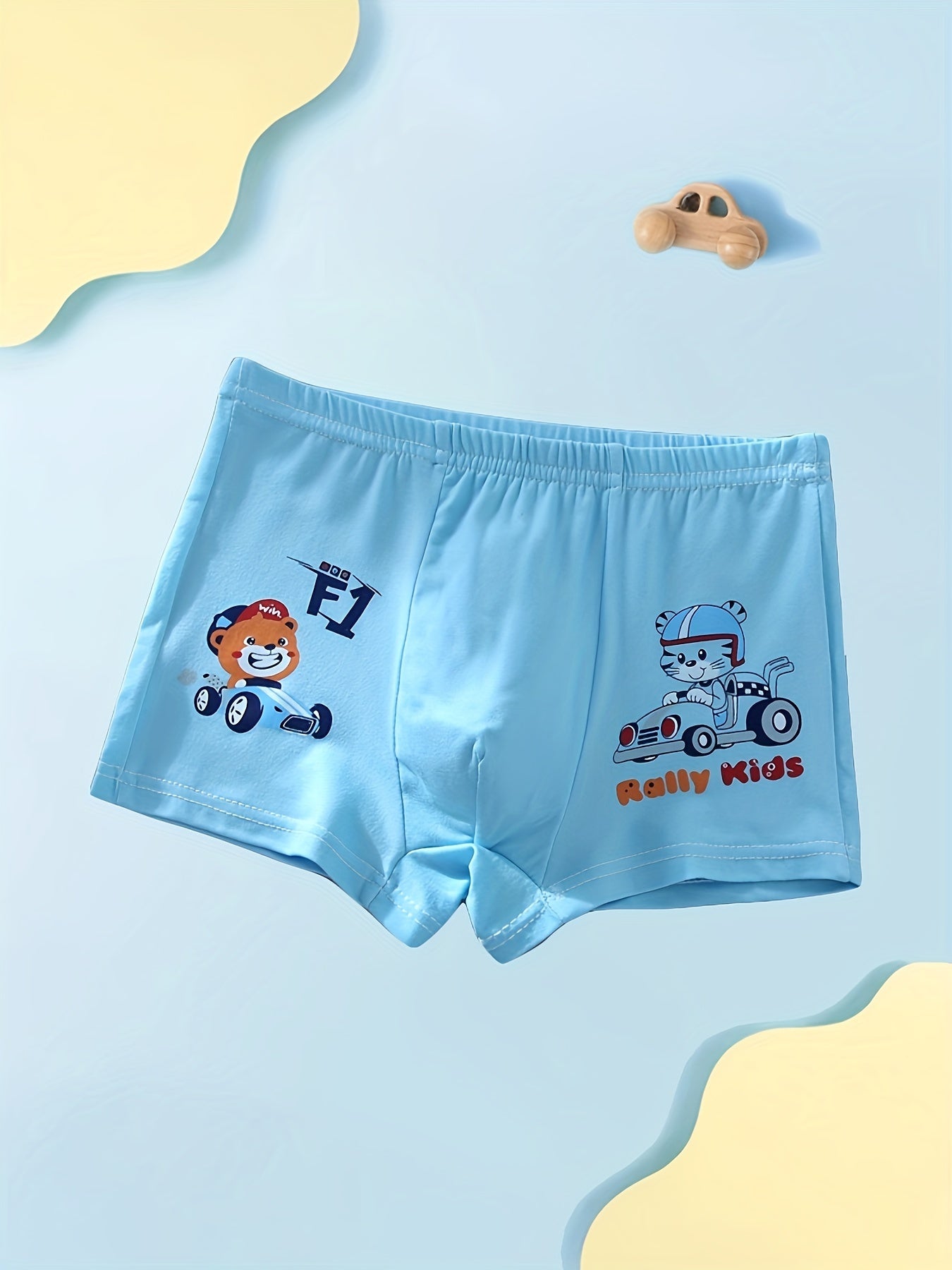 4-Pack of boys' cartoon racing pattern boxer briefs made of comfortable and breathable polyester knit fabric. Features elastic waistband and regular fit perfect for active boys in sports