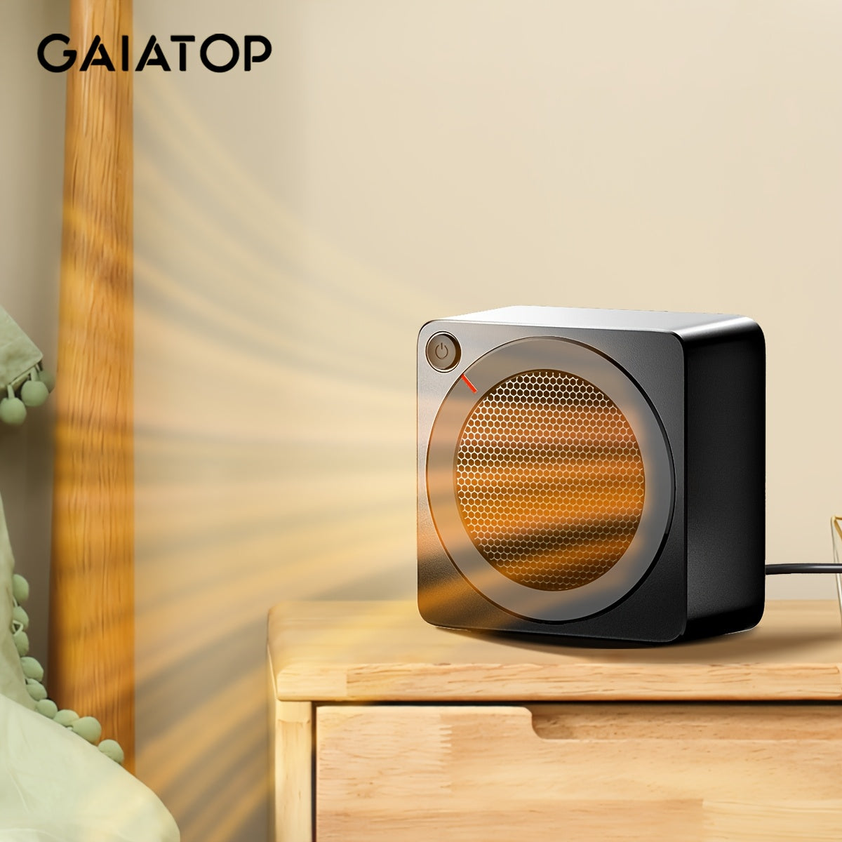 Introducing the GAIATOP Compact Electric Heater with 500W Ceramic Fast Heating, perfect for indoor use. This heater boasts overheating protection and a safety design that tilts at 45 degrees, ensuring safety and dependability in any setting, such as