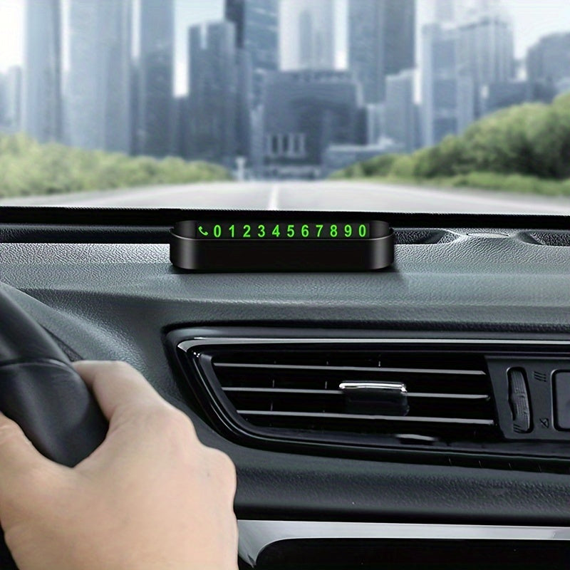 Luminous Car Dashboard Phone Number Plate made of durable PP material, universally fit for vehicles for easy display of contact information.