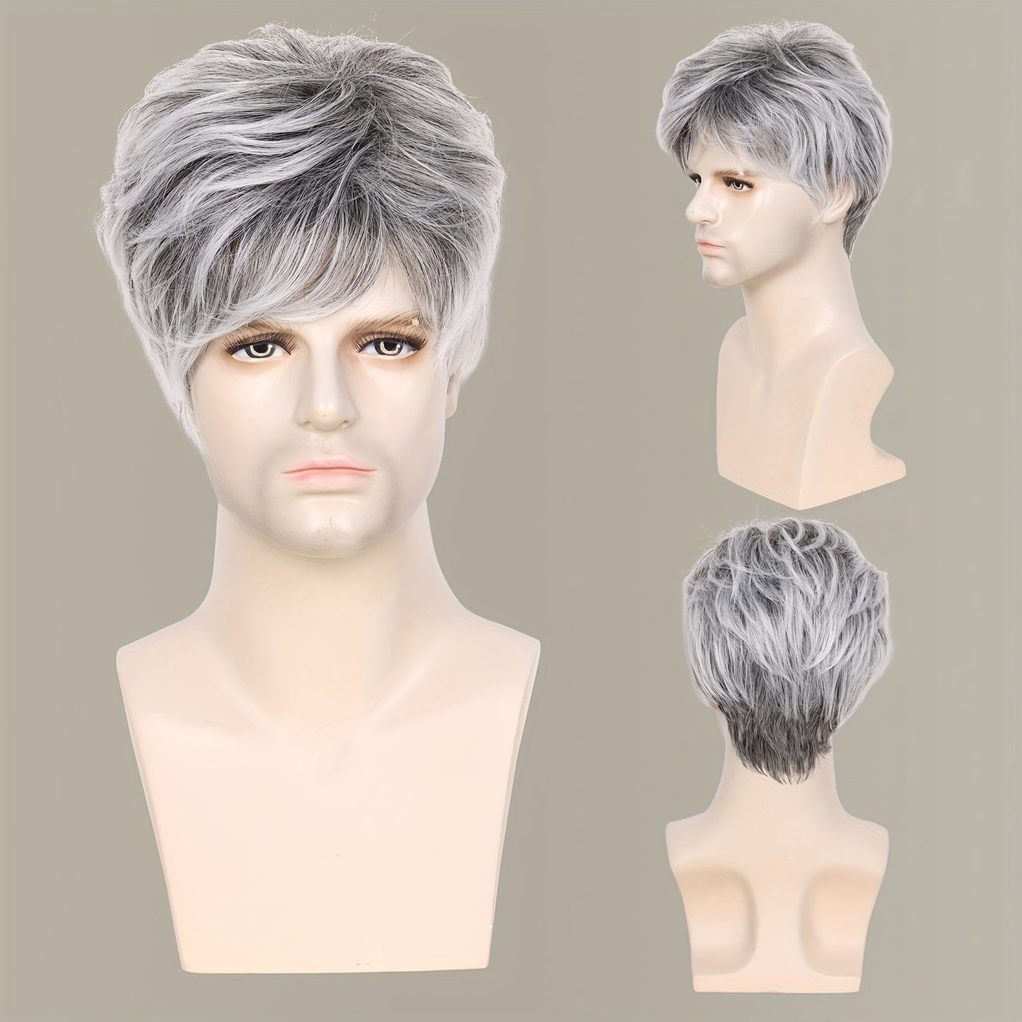 20.32 cm Synthetic Hair Wig in a Stylish Silvery Gray Shade with Bangs