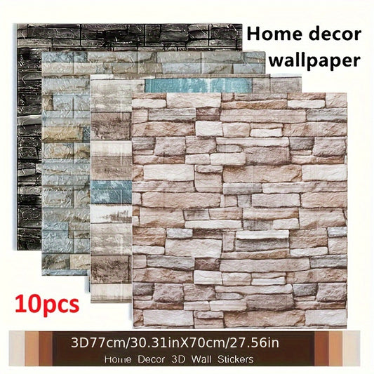 10pcs 70cmX77cm Large 3D Wall Panels with Brick Wallpaper for DIY home decor.